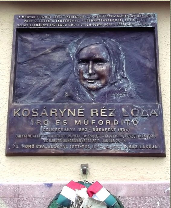 Kosáryné Réz Lola emléktábla Kosáryné Réz Lola emléktábla
